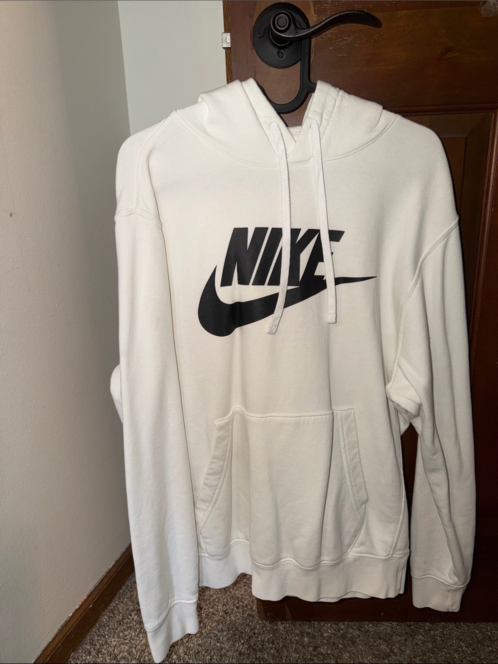 Nike White Hoodie with Black Swoosh Logo